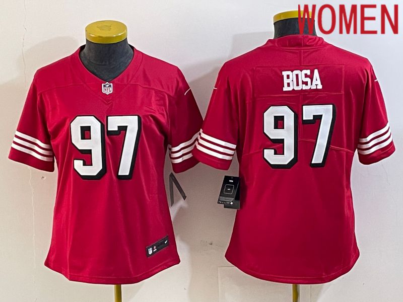 Women San Francisco 49ers #97 Bosa Red 2023 Nike Vapor Limited NFL Jersey style 2